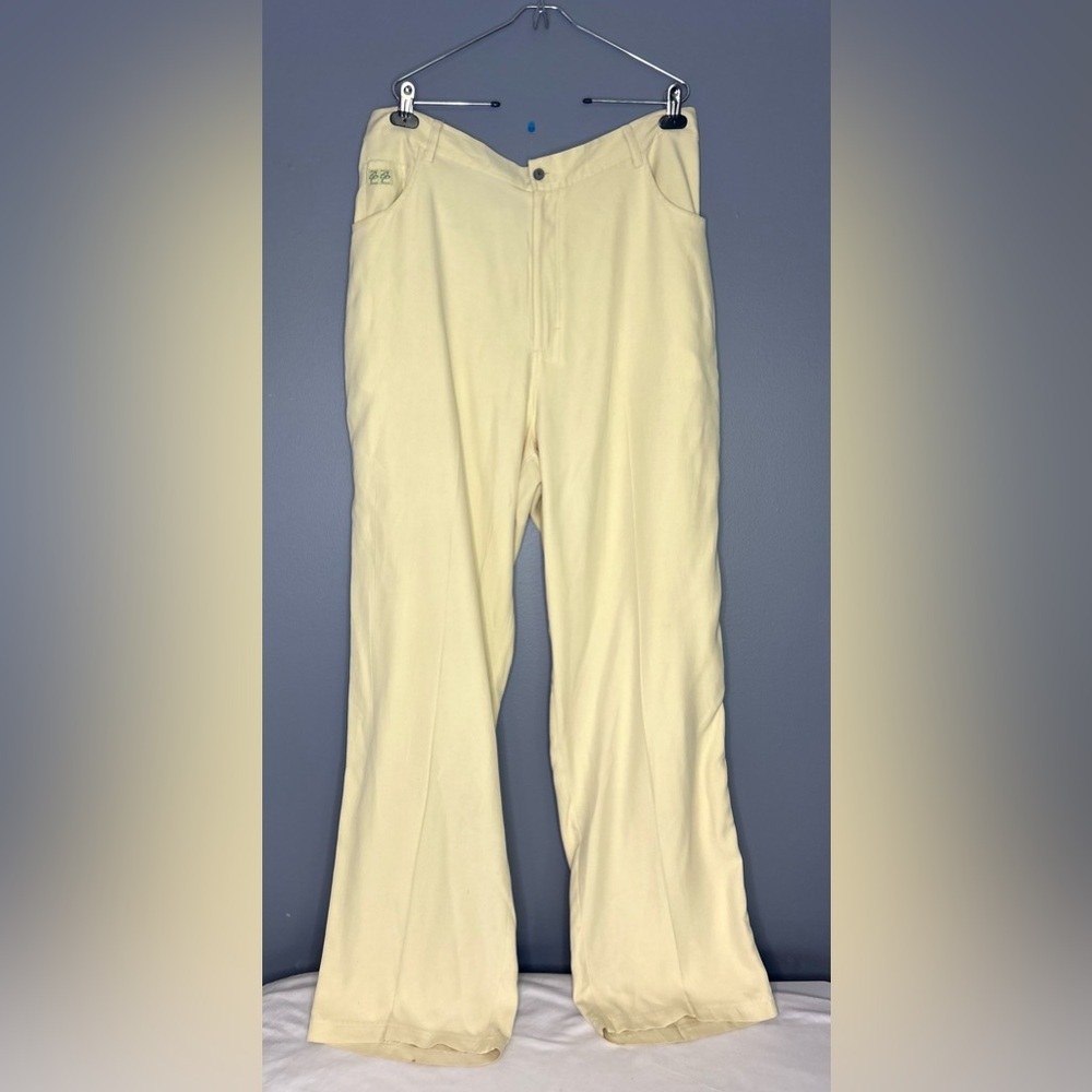 Pelle Pelle Men's Size 40x34 Vintage 100% SILK Butter Yellow Dress Pants 90s Y2K